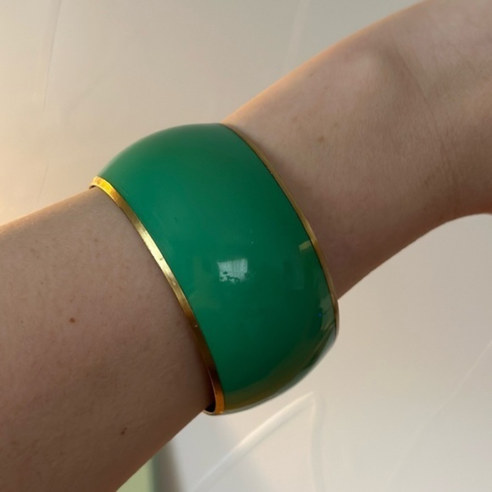 Green Gold Enamel Large Bangle Bracelet Cuff Vintage GUC
